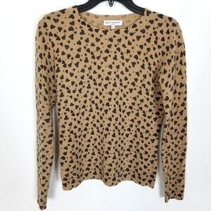 Scott & Scott London Women Heart Leopard Cashmere Sweater Sz XS Brown Cozy Soft